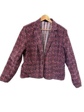 Vintage Y2K GAP Stretch Corduroy Blazer Size 16 Purple Floral Velvet Jacket 2004